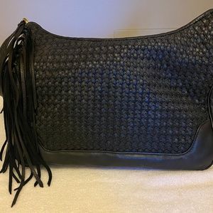 Ganson Black Woven Side Fringe Handbag